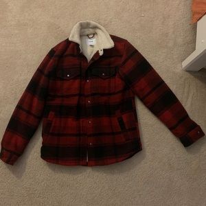 red plaid wool lined jacket